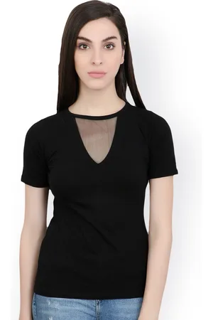 Cation Women Black Solid Pure Cotton Top