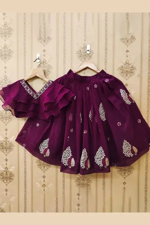 BAESD Girls Embellished Thread Work Ready to Wear Lehenga &