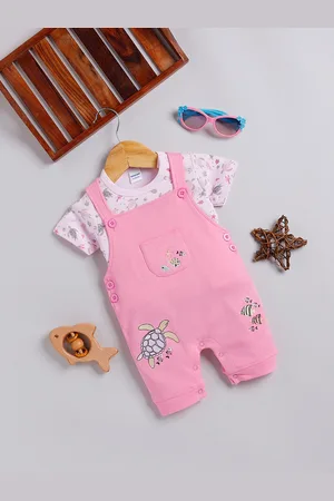 Moms Love Infant Boys Pure Cotton Dungaree With Printed T-Shirt