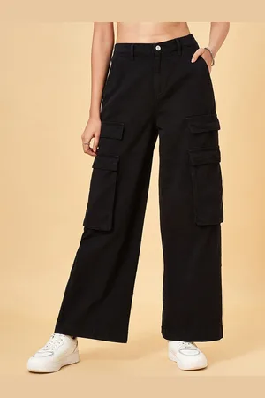 PEOPLE Women Cotton Mid-Rise Relaxed Fit Cargo Styles Jeans