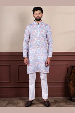 Koshin Abstract Printed Mandarin Collar Linen Straight Kurta