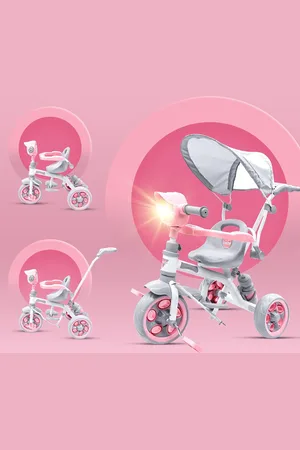 Born Kids Happy Ride Trike Tricycle With Adjustable Canopy & Parental Handle