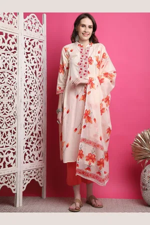 Kalini Floral Printed Regular Pure Cotton Straight Kurta with Trousers & Dupatta