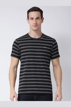 Club York Men Black Striped Round Neck T-shirt
