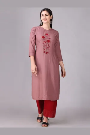 Elthia Round Neck Floral yoke Design Thread Work Straight Kurta with Palazzos