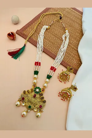 ABDESIGNS Gold-Plated Kundan Studded & Beaded Meenakari Jewellery Set