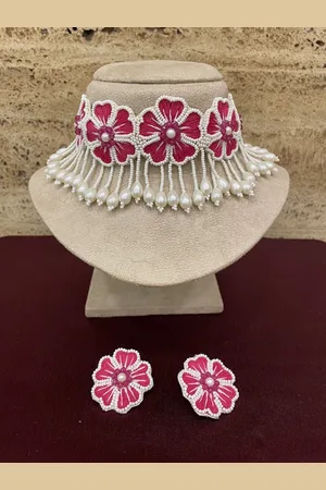 Digital Dress Room Flower Beaded Studded Necklace & Earrings