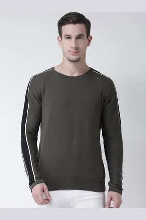 Club York Men Olive Green & Black Solid Round Neck Pullover