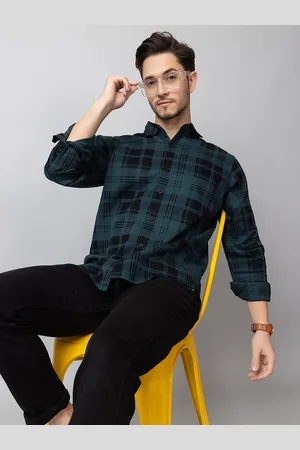 Club York Checked Spread Collar Curved Cotton Casual Shirt