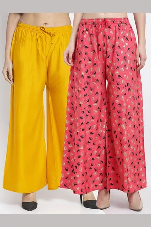 GRACIT Women Yellow & Pink Pack of 2 Printed Flared Knitted Ethnic Palazzos