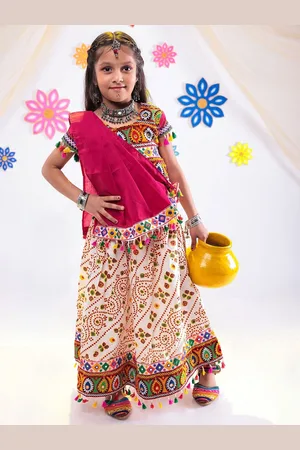 Banjara Girls Embroidered Ready to Wear Cotton Lehenga & Blouse With Dupatta