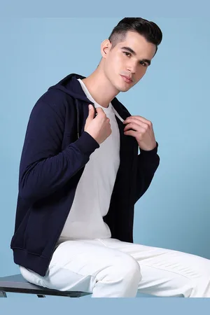 V-Mart Men Typography Printed Front-Open Hooded Sweatshirt