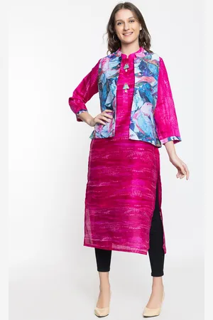 Elthia Ethnic Motifs Printed Mandarin Collar Silk Regular Kurta with Jacket