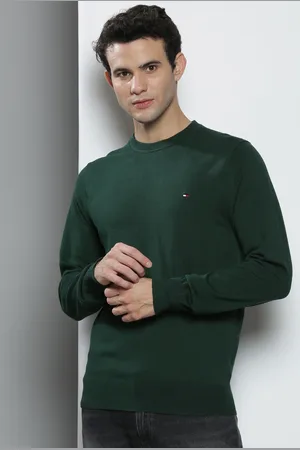 Tommy Hilfiger Men Green Solid Pullover with Applique Detail