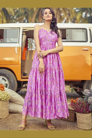 CHANSI Shoulder Straps Printed Fit and Flare Maxi Dress