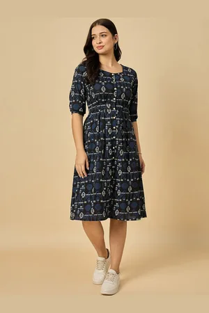 Azira Women Bishop Sleeve Cotton Fit & Flare Dress