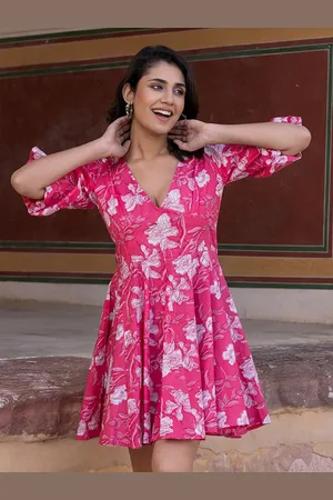 Kalini Floral Print Bishop Sleeve Fit & Flare Mini Dress