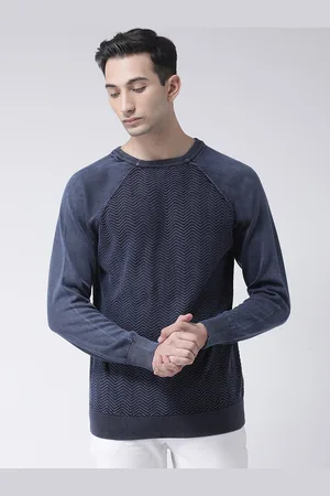 Club York Men Navy Blue Self Design Pullover Sweater