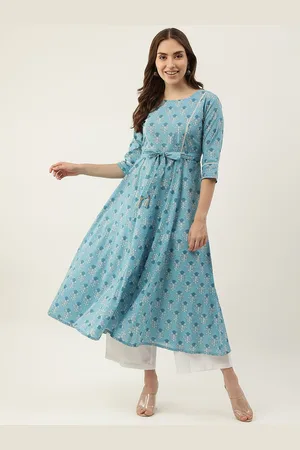 FIORRA Women Turquoise Blue Ethnic Motifs Printed Anarkali Kurta