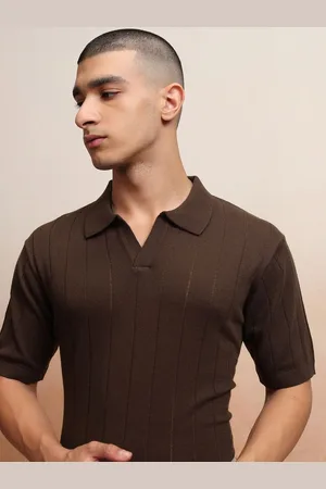 Highlander Men Knitted Textured Polo Collar T-shirt