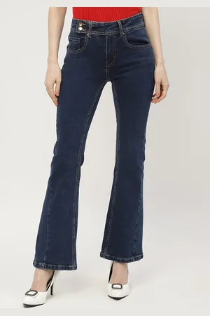 MADAME Women Clean Look Mid-Rise Cotton Flared Jeans