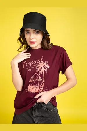 Mast & Harbour Women Graphic Printed Round Neck Cotton Oversized T-shirt