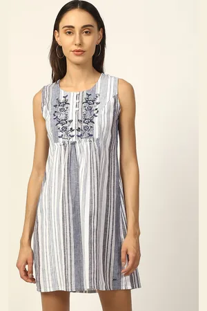 Elle Women White Striped A-Line Dress
