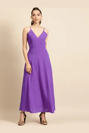 DODO & MOA Women Purple A-Line V-neck Shoulder Strap Maxi Dress