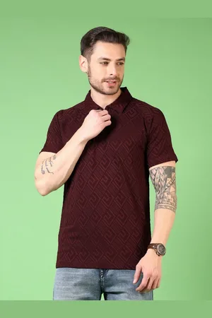 V-Mart Men Geometric Printed Polo Collar Cotton T-shirt