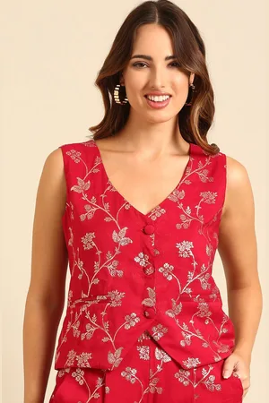 De Moza Women Floral Embroidered Sleeveless Ethnic Jacket