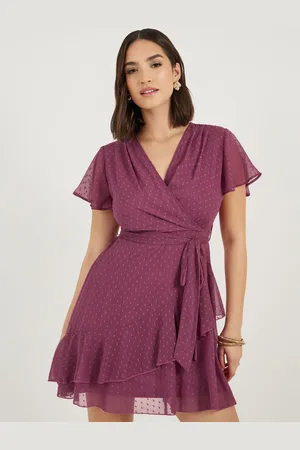 Styli Women V-Neck Wrap Mini Dress with Flutter Sleeves and Asymmetric Hem