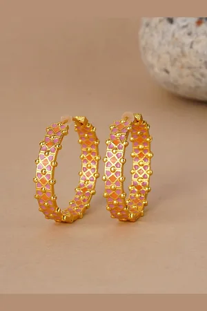 Voylla Women Gold Plated Geometric Trendy Brass Hoop Earrings