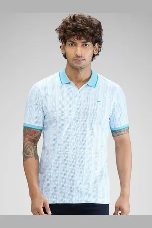 Park Avenue Men Striped Polo Collar Applique Slim Fit T-shirt