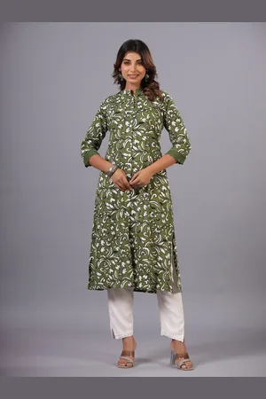 Amchoor Floral Printed Pure Cotton Mandarin Collar A-Line Kurta