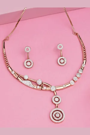 ESTELE Rose Gold Plated CZ Geometric Designer Jewellery Set