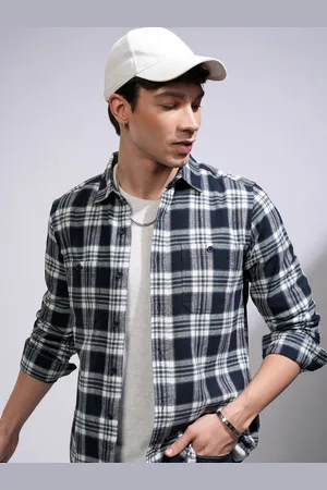 Highlander Men Spread Collar Tartan Checked Cotton Casual Shirt
