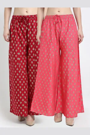 GRACIT Women Maroon & Peach-Coloured Pack of 2 Floral Printed Flared Knitted Palazzos
