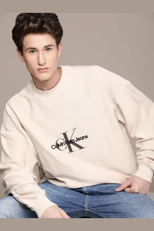 Calvin Klein Men Beige Brand Logo Printed Pullover Sweatshirt
