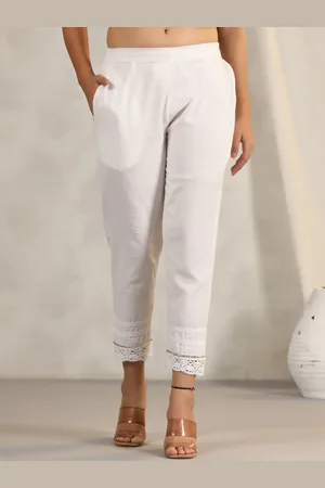Juniper Women Smart Slim Fit Mid-Rise Flat-Front Trousers With Lace Work