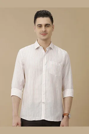 Linen Club Club Men Contemporary Spread Collar Vertical Striped Slim Fit Casual Shirt