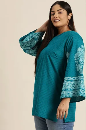 Sztori Plus Size Ethnic Motifs Printed Flared Sleeves Pure Cotton Kurti