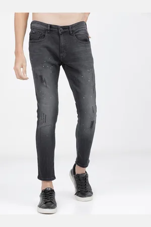 Highlander Men Black Tapered Fit Low Distress Heavy Fade Jeans
