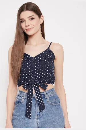 Berrylush Navy Blue Crepe Regular Crop Top