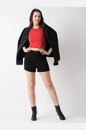 Globus Black Women Slim Fit Denim Shorts