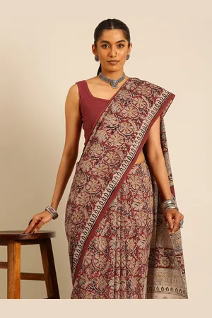 Taavi Kalamkari Pure Cotton Handloom Hand Block Print Saree