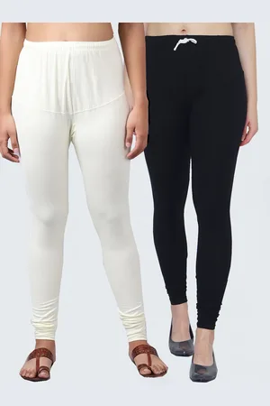 GRACIT Women Pack Of 2 Black & Off WhiteSolid Churidar-Length Leggings