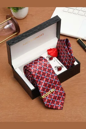 MUTAQINOTI Men Cross Checks Silk Blend Necktie Accessory Gift Set