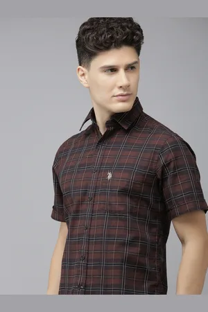 U.S. Polo Assn. U S Polo Assn Men Brown And Navy Blue Tailored Fit Checked Pure Cotton Casual Shirt
