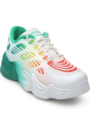 CASSIEY Women White & Green Mesh Walking Shoes