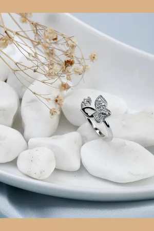 KARISHMA KREATIONS Set Of 2 Silver-Plated Cubic Zirconia-Studded Adjustable Finger Rings